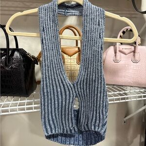 3 for $18 SALE Elegant Blue Striped V-Neck Knit Halter Crop Top
